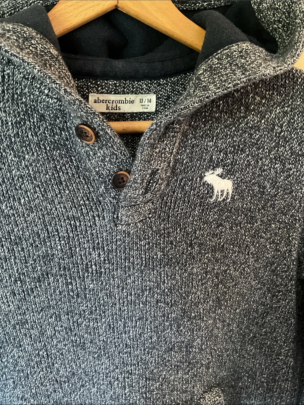 Abercrombie Kids Navy Marled Hooded Sweater - Picture 2 of 3